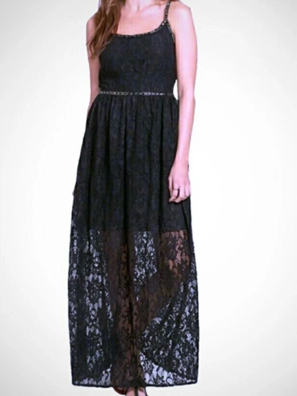 🐼🎬🎓Abercrombie Elegant Black Lace Maxi Dress with Spaghetti Straps